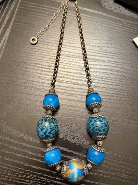 Turquoise and Gold Accent Beaded Necklace